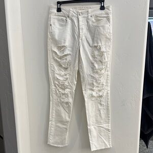 Distressed White Jeans